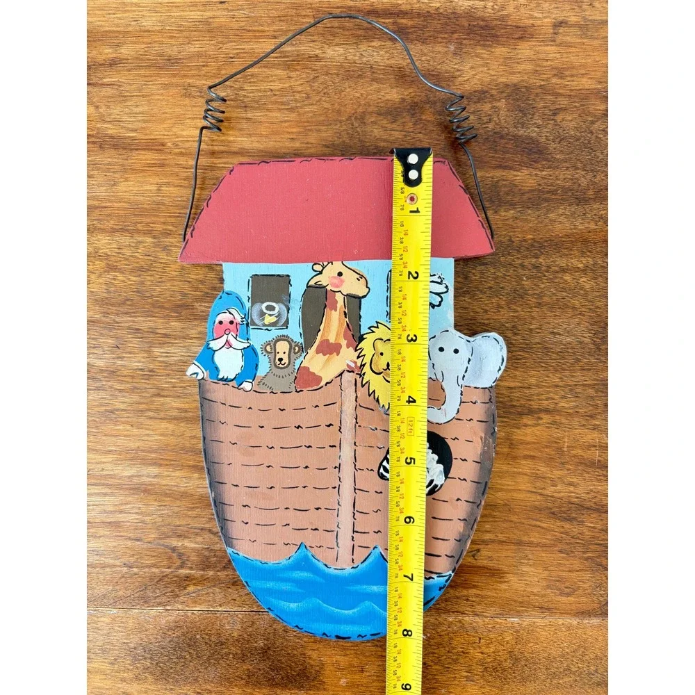 Hand Painted Wooden Noahs Ark Wall Hanging Folk Art Nursery Decor Animal Sign